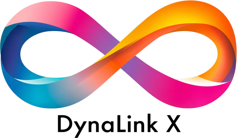 DynaLink X 品牌标识：多色无限符号与 DynaLink X 字标